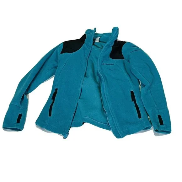 Columbia Womens Fleece Jacket Women’s Small Turquoise Zip Up Thumb Holes - Picture 4 of 9